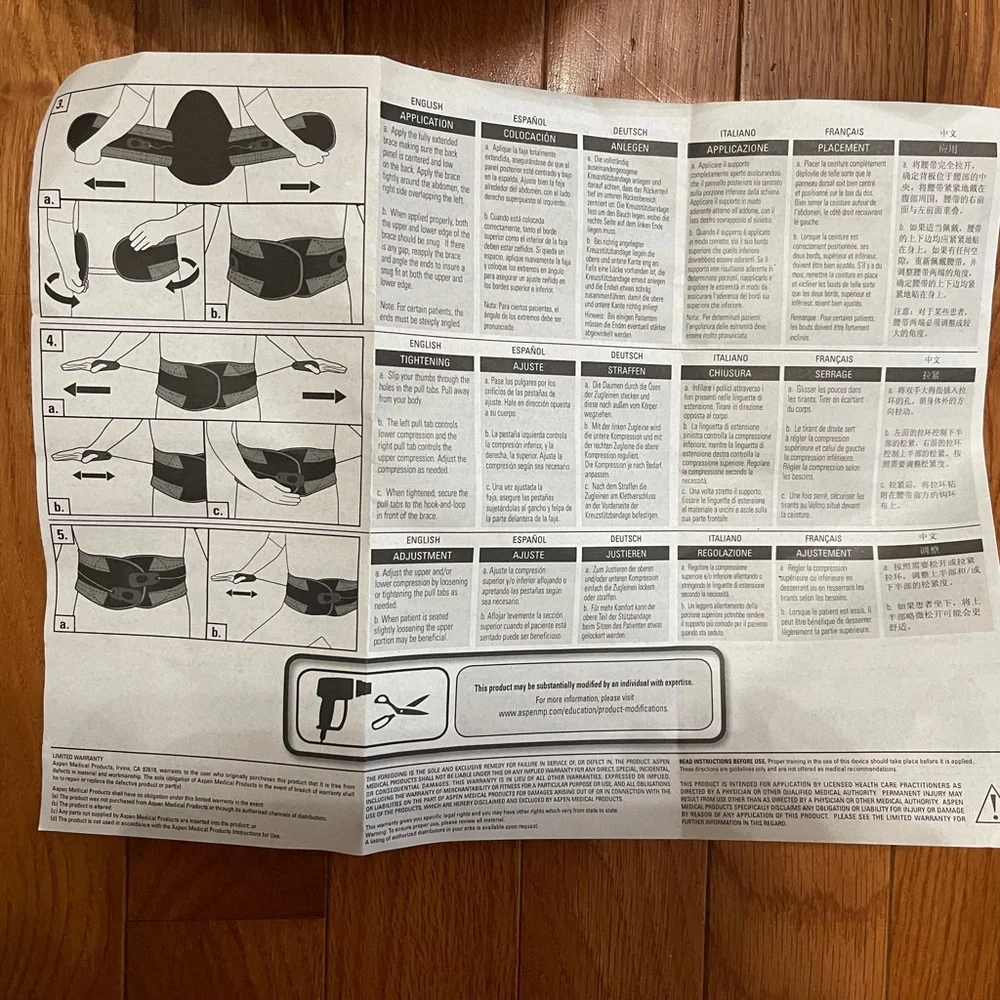 New Aspen Horizon 637 LSO Back Brace #993730 One Size Fits Most Adjustable